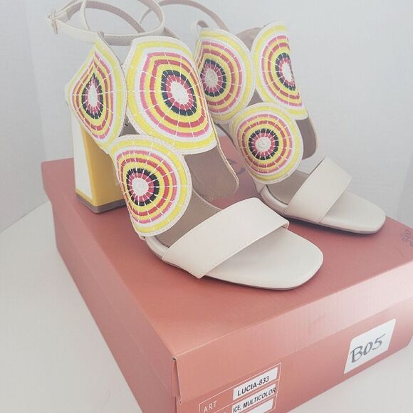 Exe' Women's Lucia-833 ICE Multicolor Sandals Block Heels Embroidered Leather 38 - Picture 7 of 16